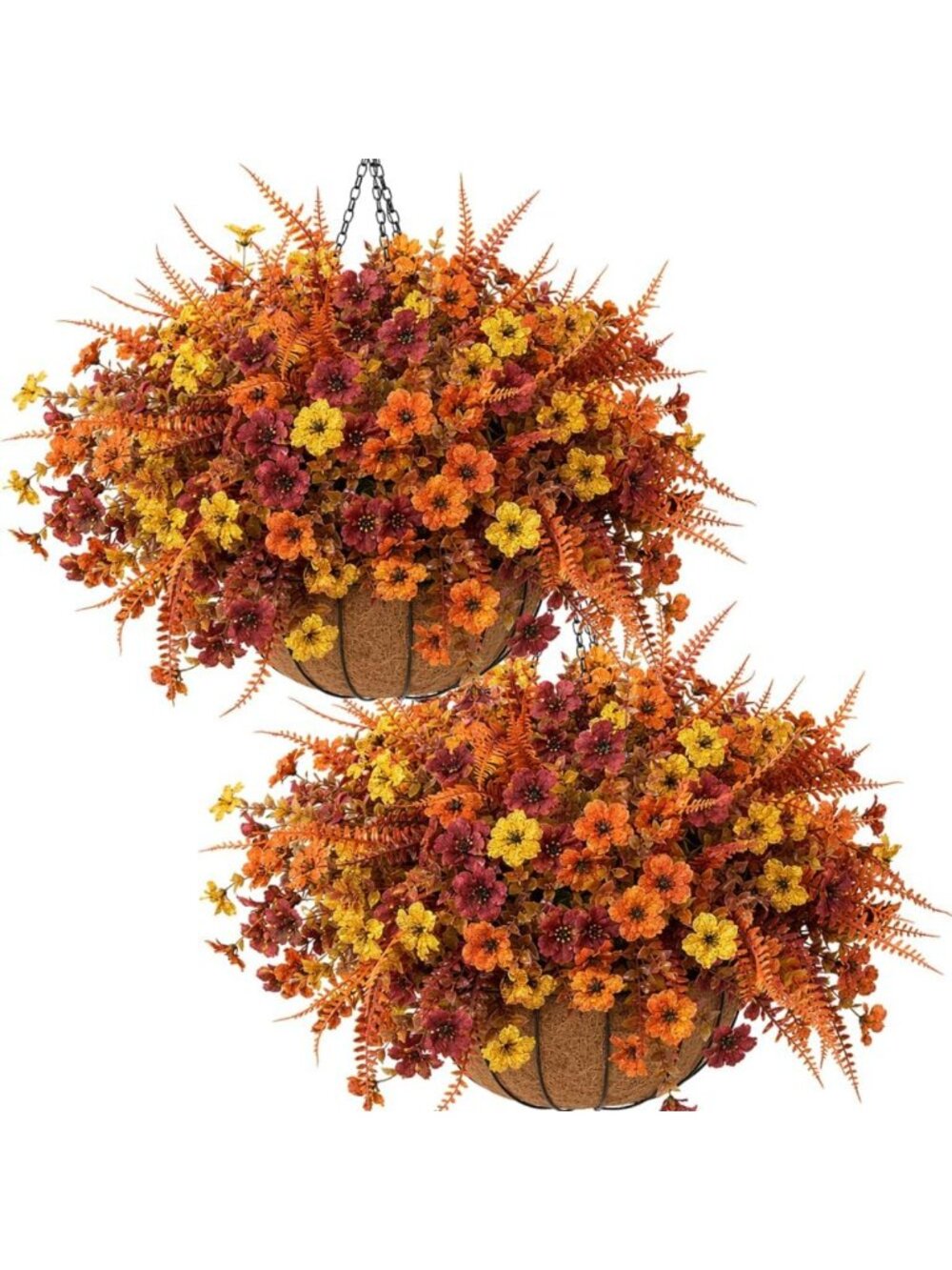 Set of 2 Artificial Hanging Flower Baskets - Perfect for Autumn Outdoor Decor